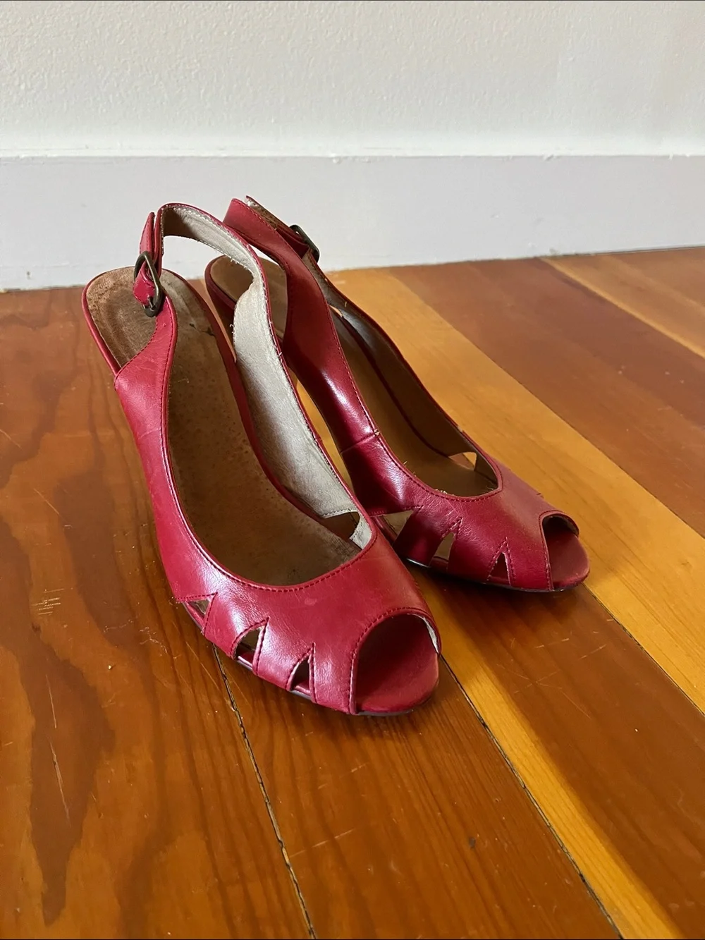 Women’s Red Peep-Toe Slingback Heels